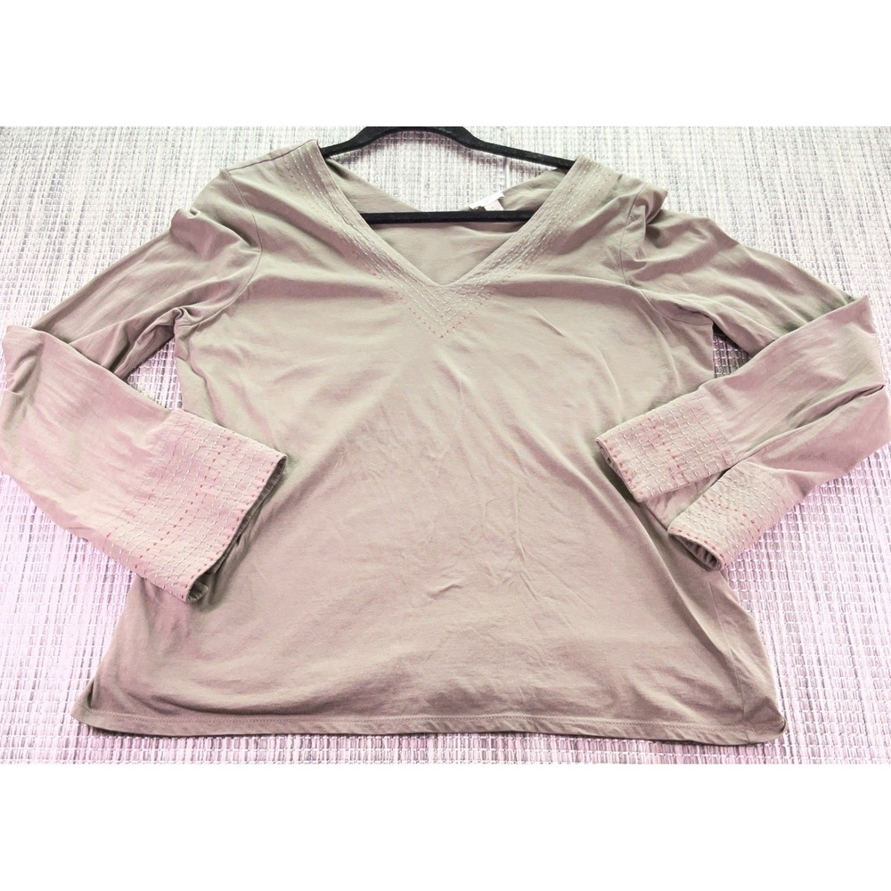J.Jill Gray Green V Neck Long Sleeve Tunic Shirt Top Women Large Cotton